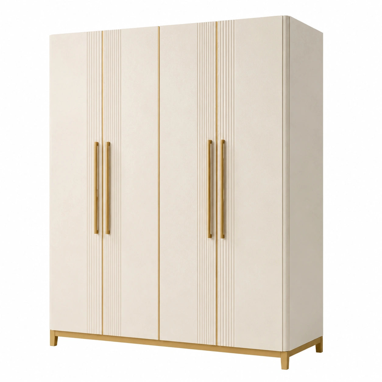 Armoire 4 portes en bois et métal avec poignées dorées 200x180x60 cm