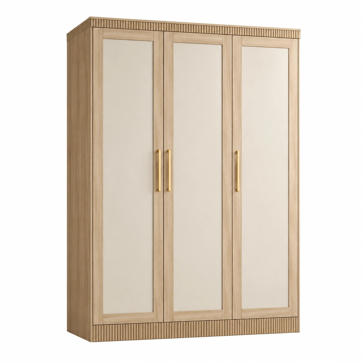 Armoire 3 Portes Bois Beige avec Poignées Métalliques