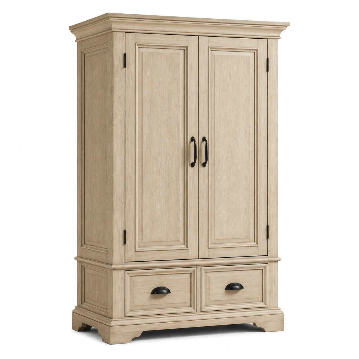 Armoire en bois avec portes battantes et tiroirs chêne clair