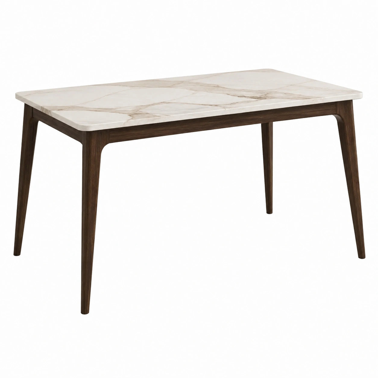 Table à manger en marbre et bois blanc/brun 140x80x75 cm