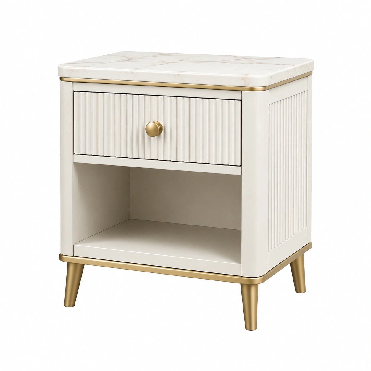 Table de chevet en bois avec tiroir et effet marbre