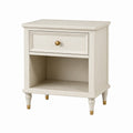 Table de chevet en bois avec tiroir en métal doré, crème