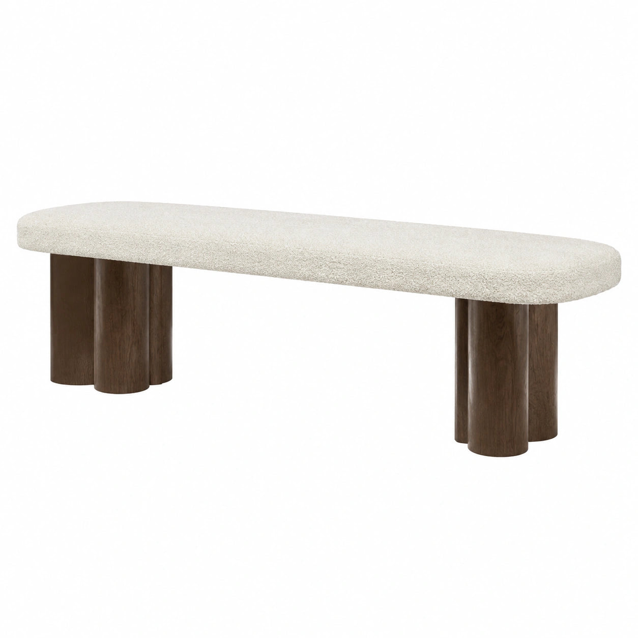 Banc en bois et tissu bouclé blanc