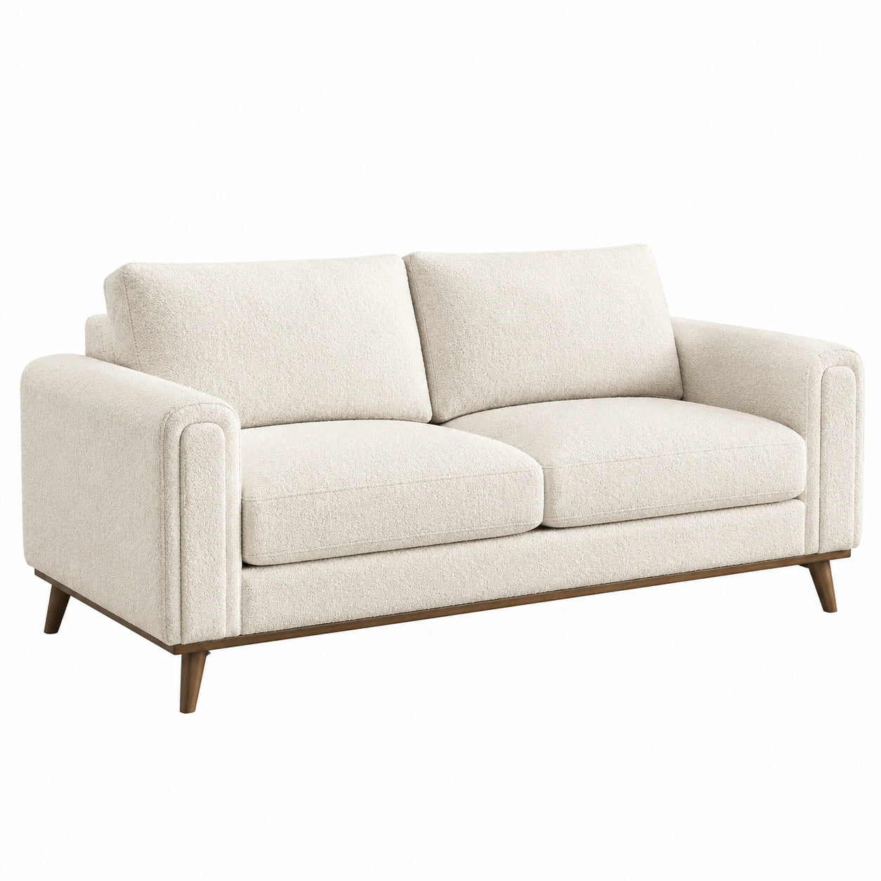 Canapé 2 places en bois et tissu bouclé beige
