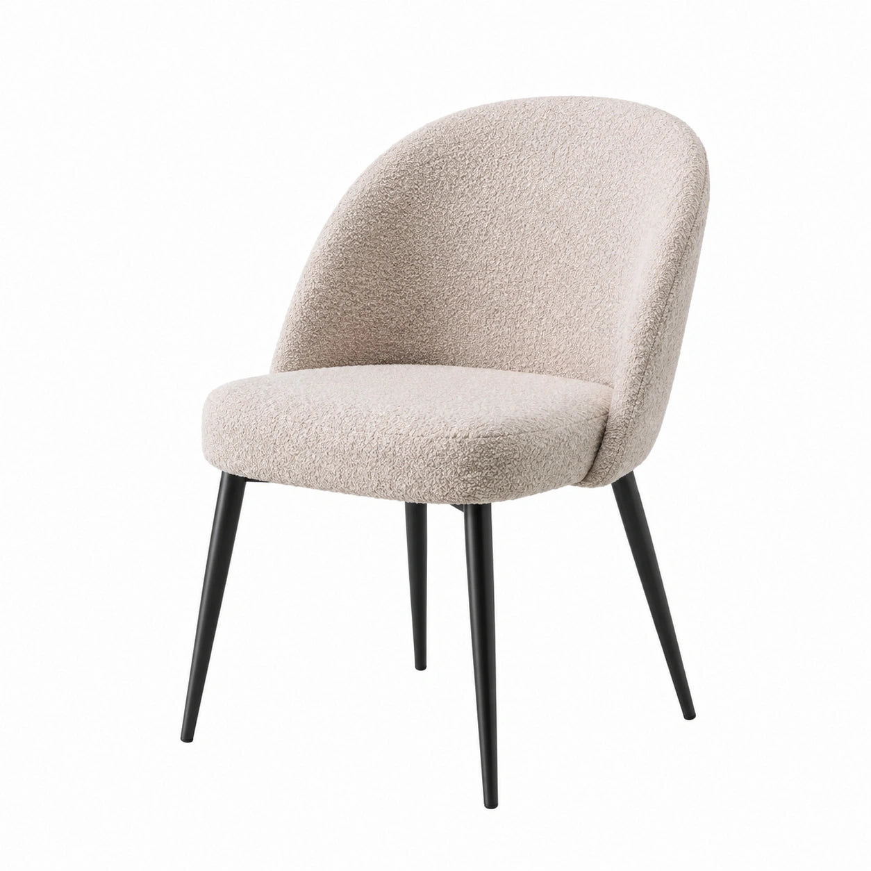 Chaise en tissu bouclé avec pieds en métal noir, beige