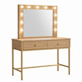 Coiffeuse en bois et métal avec miroir LED chêne doré
