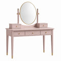 Coiffeuse en Bois avec Miroir Ovale et 5 Tiroirs - Rose