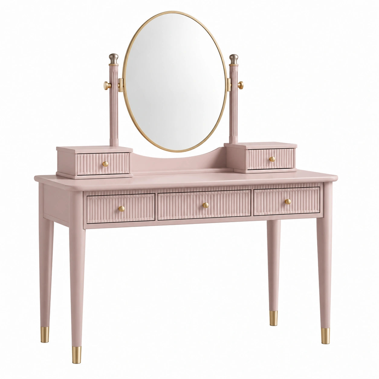 Coiffeuse en Bois avec Miroir Ovale et 5 Tiroirs - Rose