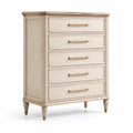 Commode en bois de chêne avec 5 tiroirs blanc cassé