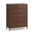 Commode en bois avec 5 tiroirs et poignées en laiton, 120x80x40 cm, noyer