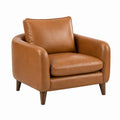 Fauteuil en cuir synthétique marron clair avec pieds en bois