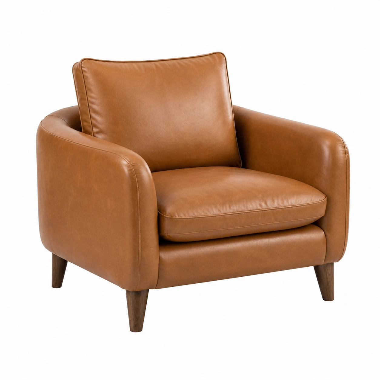 Fauteuil en cuir synthétique marron clair avec pieds en bois