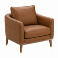 Fauteuil en cuir synthétique marron avec pieds en bois