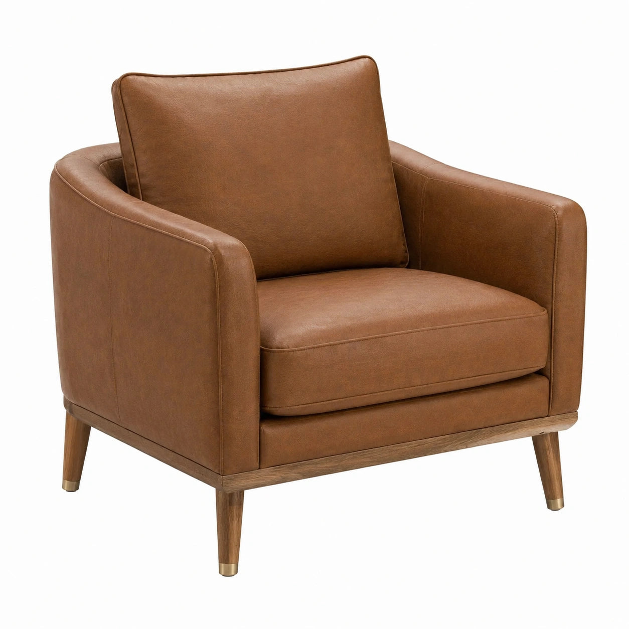 Fauteuil en cuir synthétique marron avec pieds en bois
