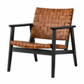 Fauteuil en cuir tressé avec cadre en bois noir