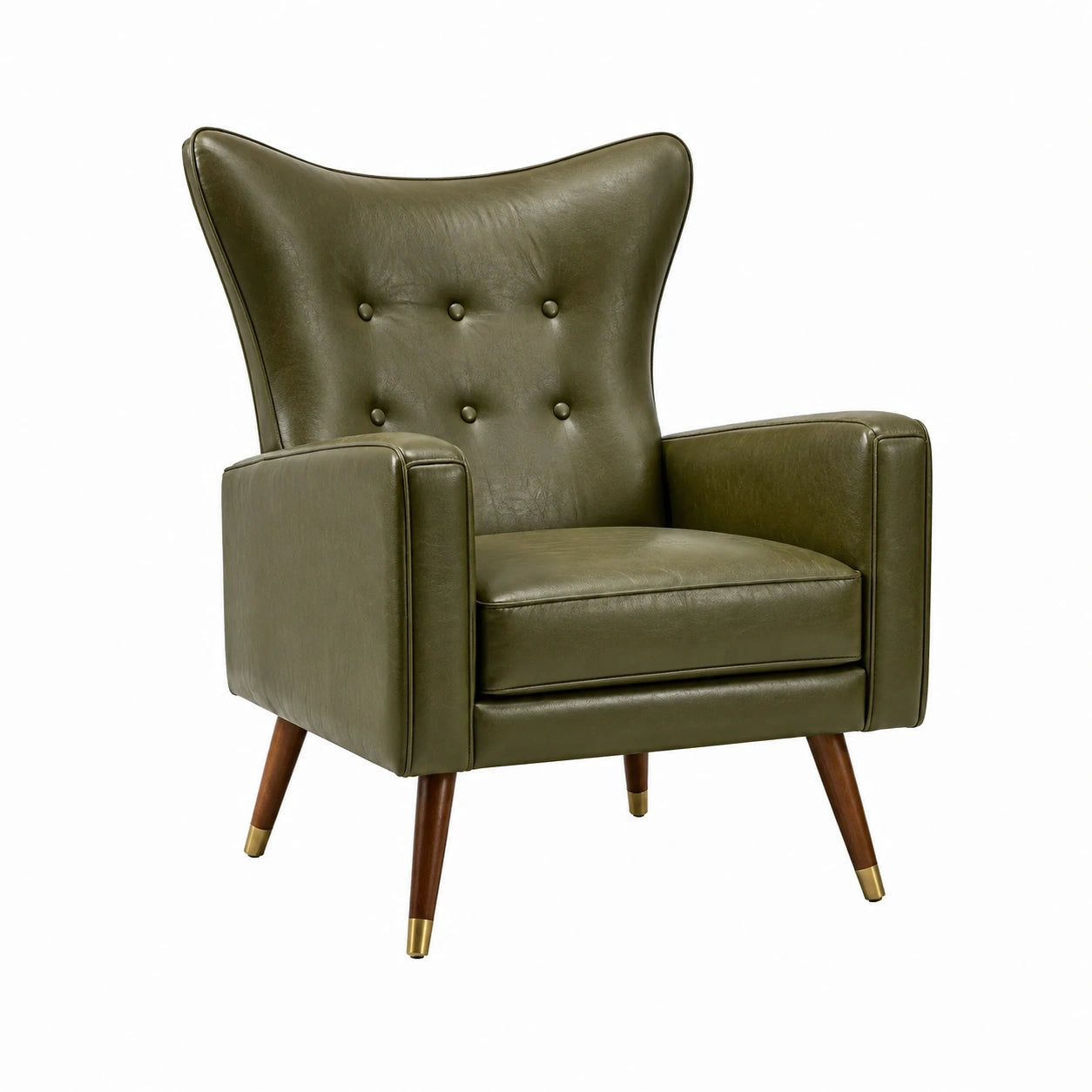 Fauteuil en cuir synthétique vert avec pieds en bois