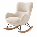 Chaise berçante en tissu bouclette beige avec pieds en bois et métal