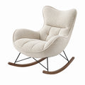 Fauteuil à bascule en tissu bouclé beige avec cadre en bois et métal