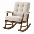 Fauteuil à bascule en bois et tissu bouclette crème